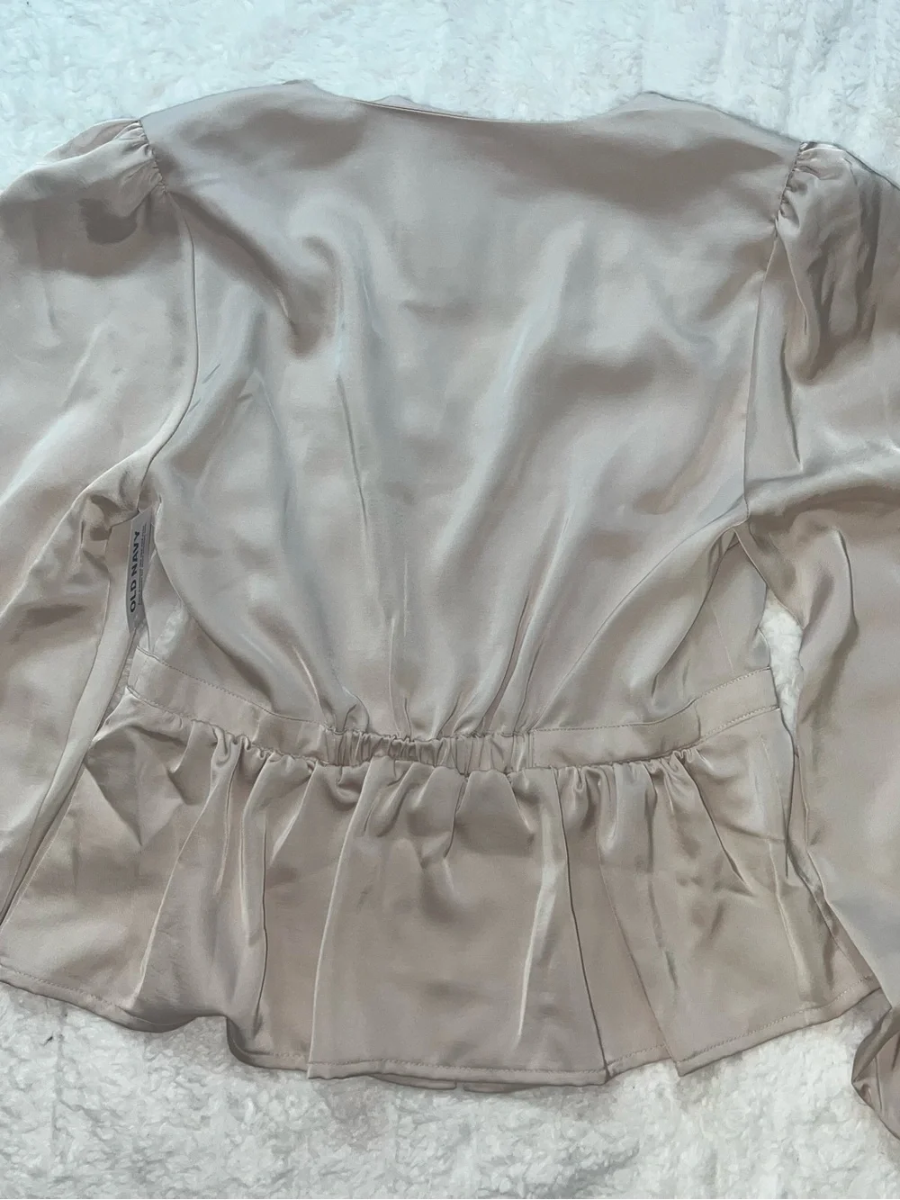 Light Beige  Satin Peplum Blouse - Women Tops